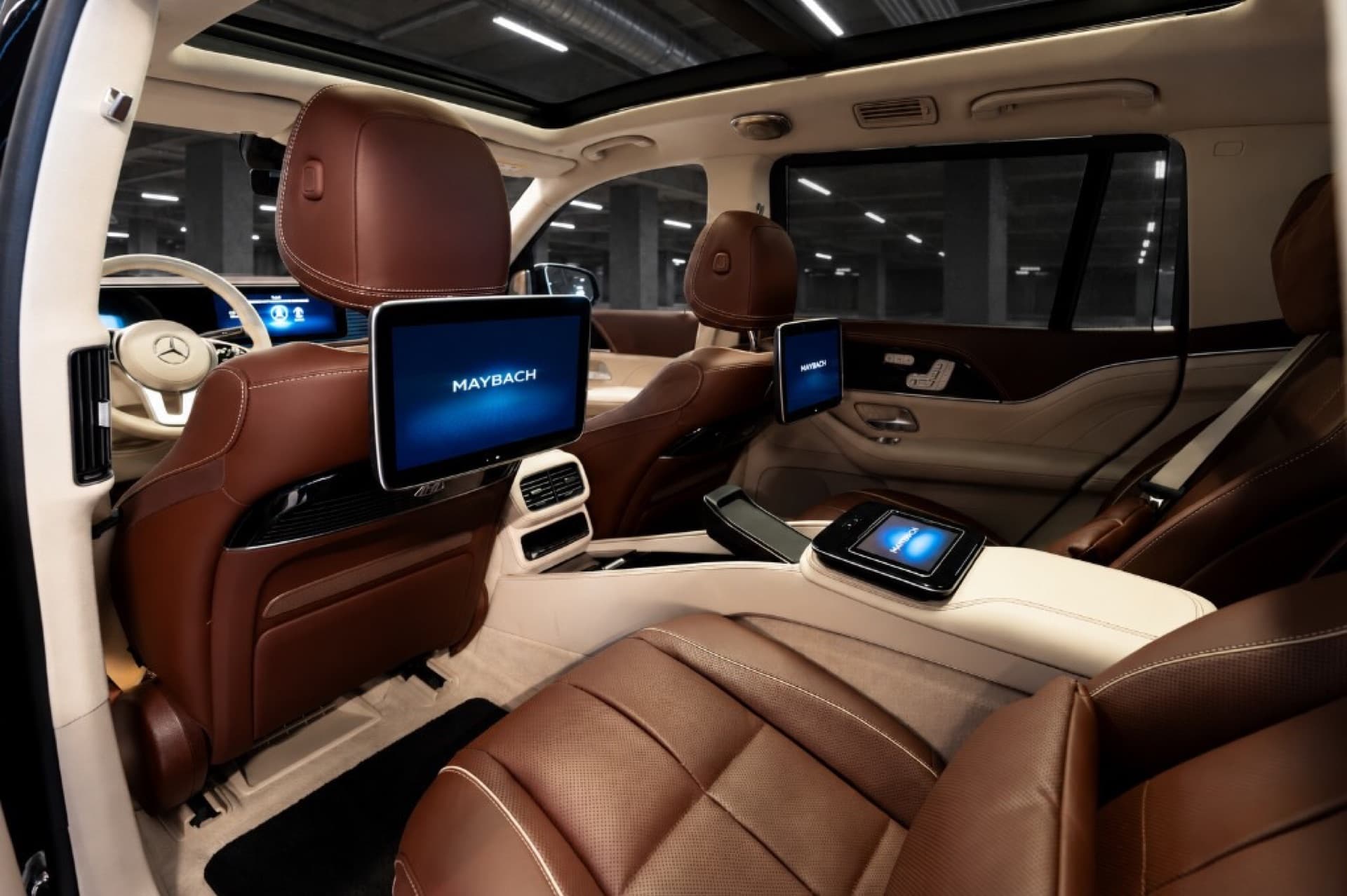 Mercedes-Maybach rear cabin with entertainment screens